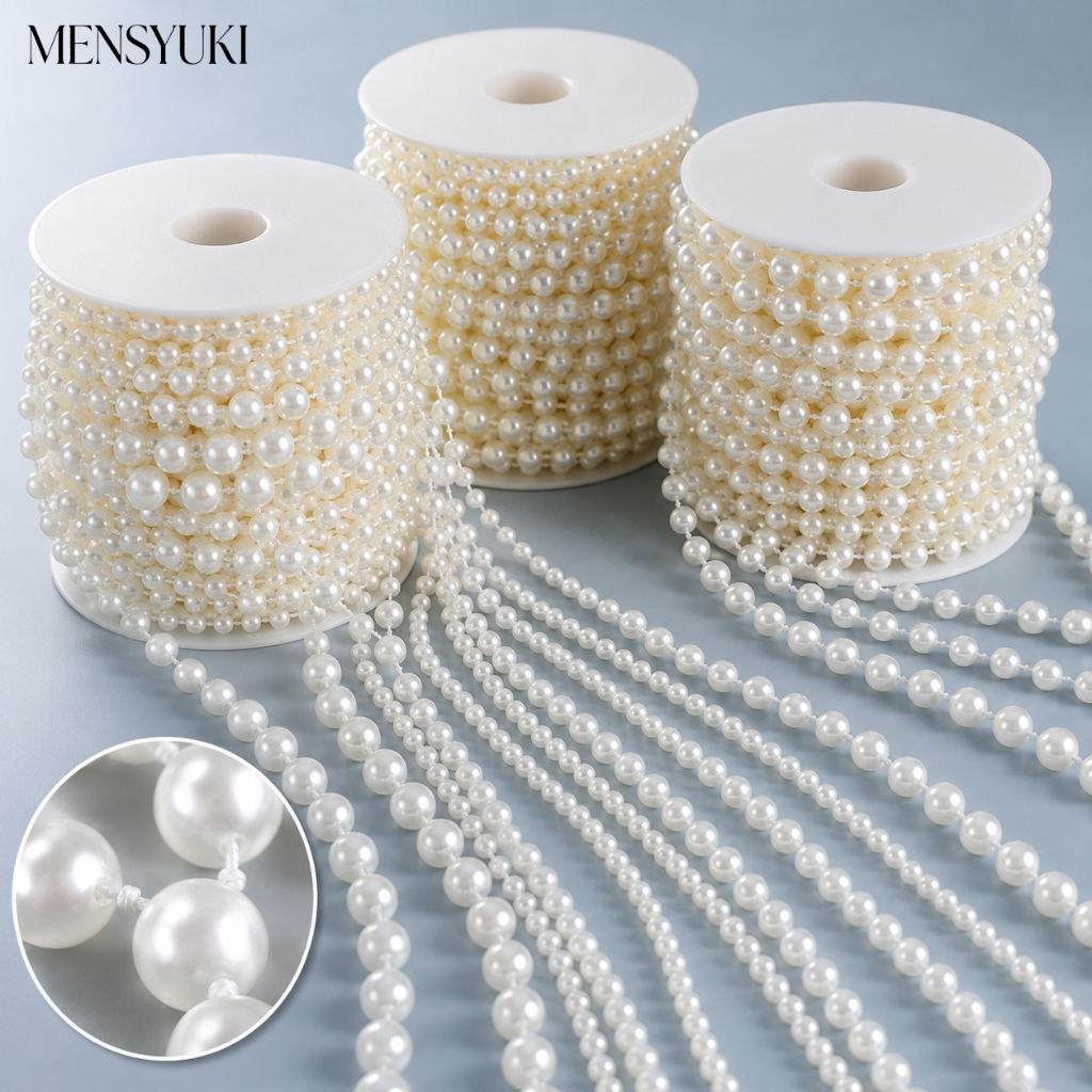 สายมุกตกแต่ง ลูกปัดมุกเทียมแบบม้วน สายไข่มุก DIY สำหรับตกแต่งช่อดอกไม้ งานแต่งงาน