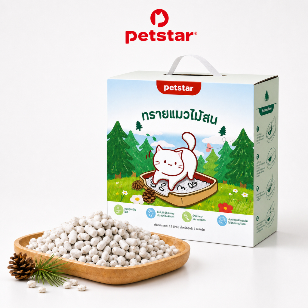 Petstar ทรายแมวไม้สน 3 กก. 5.5 ลิตร Cat litter เม็ด 3 มม. ฝุ่นน้อย จับตัวเป็นก้อน ช่วยดูดซับกลิ่น