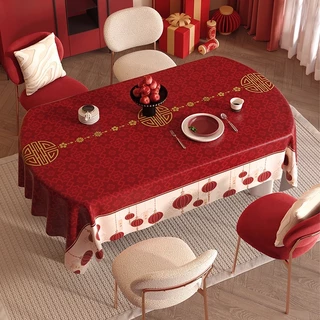 ผ้าปูโต๊ะ PVC สีแดง สำหรับคริสต์มาสและตรุษจีน ลายโคมไฟ กันน้ำ กันน้ำมัน ทนรอยขีดข่วน ทนการสึกหรอ และทนความร้อนสูง