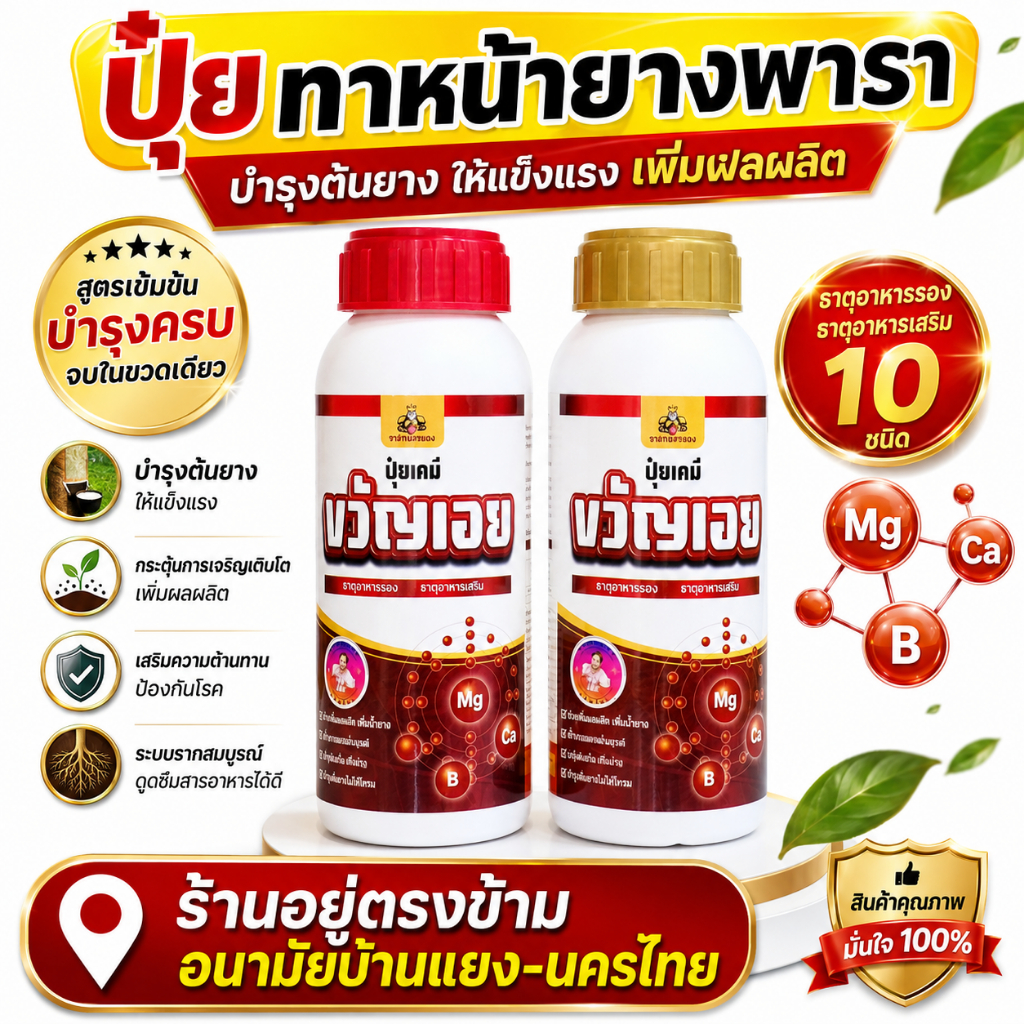 ยาทาหน้ายาง (ขวัญเอย) ปุ๋ยทาหน้ายางพรีเมี่ยม ธาตุอาหารเสริม เพิ่มน้ำยางและรักษายางตายนึ่ง