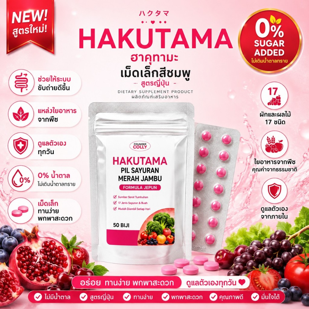 HAKUTAMA เม็ดเล็กสีชมพู PIL SAYURAN MERAH JAMBU สูตรญี่ปุ่น ปริมาณ 50 เม็ด