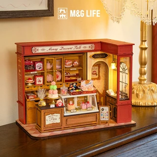 M&G LIFE x ROLIFE Little Bear Bistro Elsa's Tailor Shop French Dessert Shop ชุดโมเดลบ้านจิ๋วไม้แบบประกอบเอง (DIY)