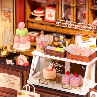M&G LIFE x ROLIFE Little Bear Bistro Elsa's Tailor Shop French Dessert Shop ชุดโมเดลบ้านจิ๋วไม้แบบประกอบเอง (DIY)