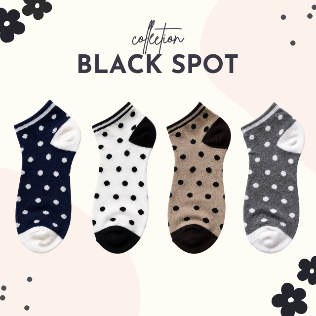 🖤⚪ ถุงเท้าข้อสั้นลายจุด โทนสุภาพแมชกับชุดง่าย คอลเลคชั่น “Black Spot”3 ⚪🖤