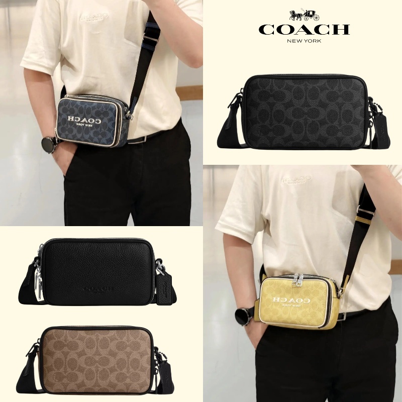 ของแท้ 100% COACH Colton 19 กระเป๋าสะพายไหล่/คล้องคอ ลายโลโก้คลาสสิก หนัง สำหรับผู้ชาย