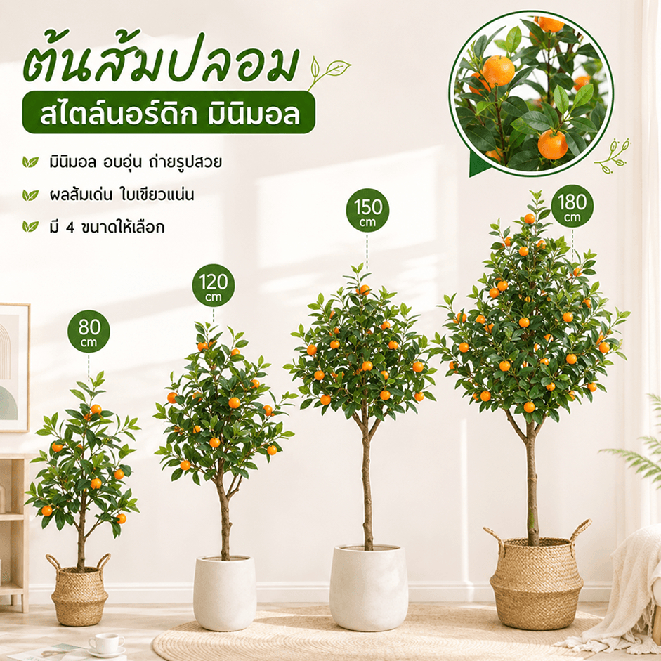 จัดส่ง 24 ชม. ต้นส้มประดิษฐ์ ต้นไม้ปลอม ไม่ตกสี ต้นไม้ปลอมใหญ่ ด้วยกระถางดอกไม้ 80/120/150/180cm