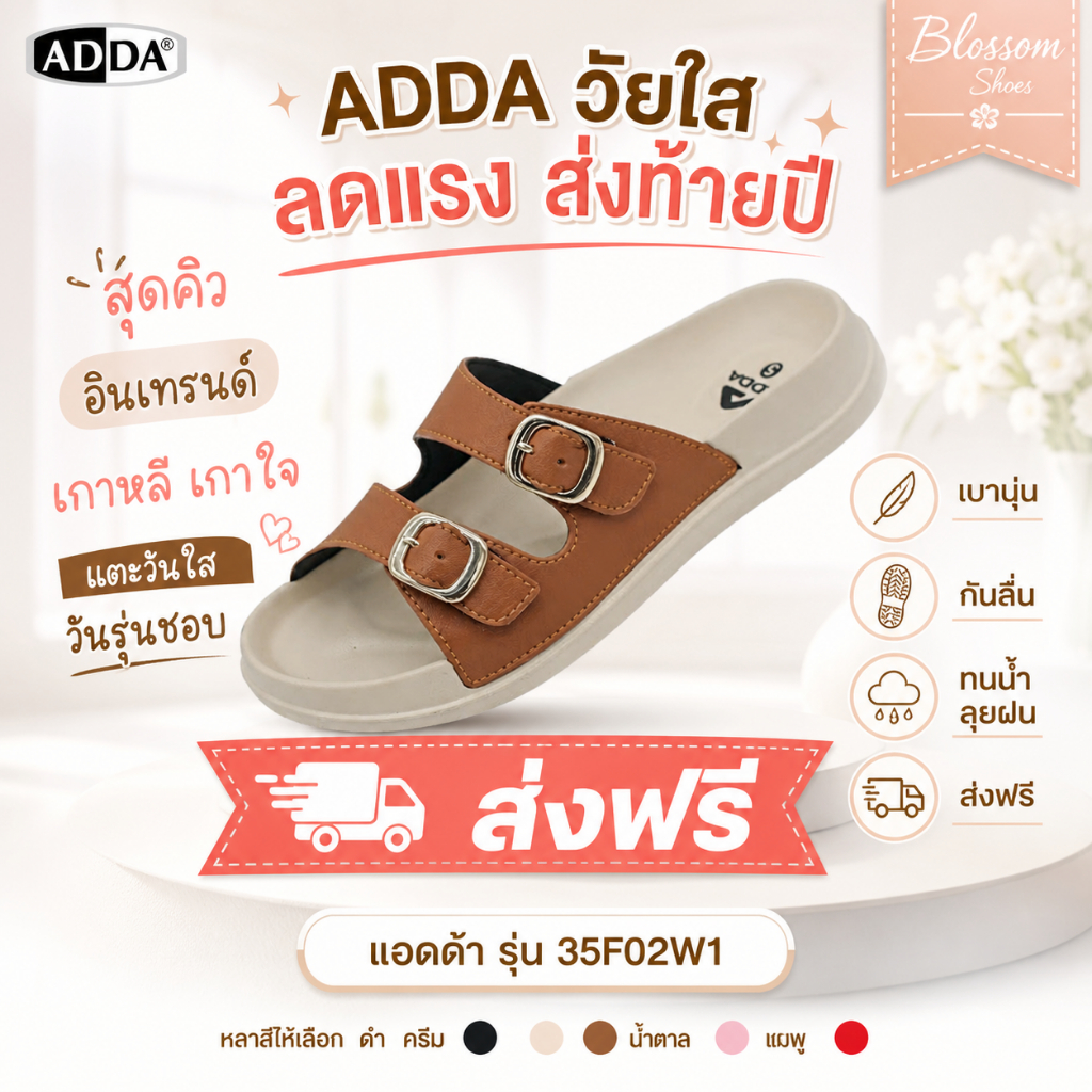 ADDA รุ่น 35F02-W1 รองเท้าแตะ สองตอน เข็มขัด แบบสวม สำหรับผู้หญิง (ไซส์ 4-7) พร้อมส่งด่วน