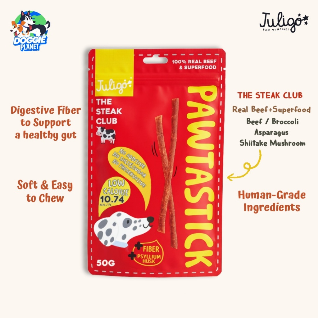 Juligo Pawtastick The Steak Club ขนมสุนัข แท่งนุ่ม สูตรเนื้อวัว & Superfood ช่วยขับถ่าย 50 g