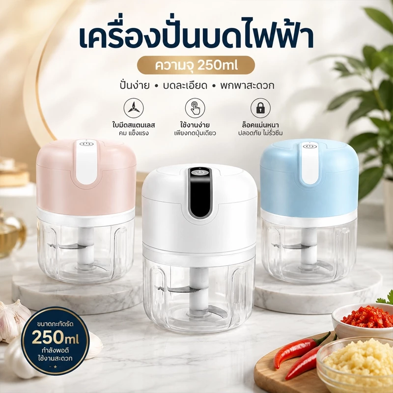 เครื่องบดกระเทียมไฟฟ้า มินิไร้สาย เครื่องบดสับอาหารอเนกประสงค์ ชาร์จ USB บดพริก หอม เนื้อ ผัก