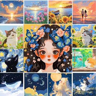 ระบายสีตามตัวเลข 20x20ซม มีเฟรม ภาพวาดตกแต่งอะคริลิก ของขวัญ DIY สำหรับเด็ก คู่