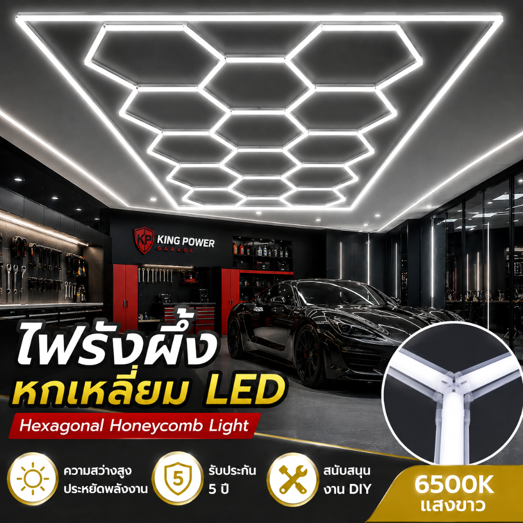 [SALE]ไฟรังผึ้งหกเหลี่ยม LED ไฟรังผึ้ง ไฟโรงรถหกเหลี่ยมโคมไฟ LED ไฟโชว์รถ “AC220V" ไฟคาร์แคร์ Car Washing Station LED