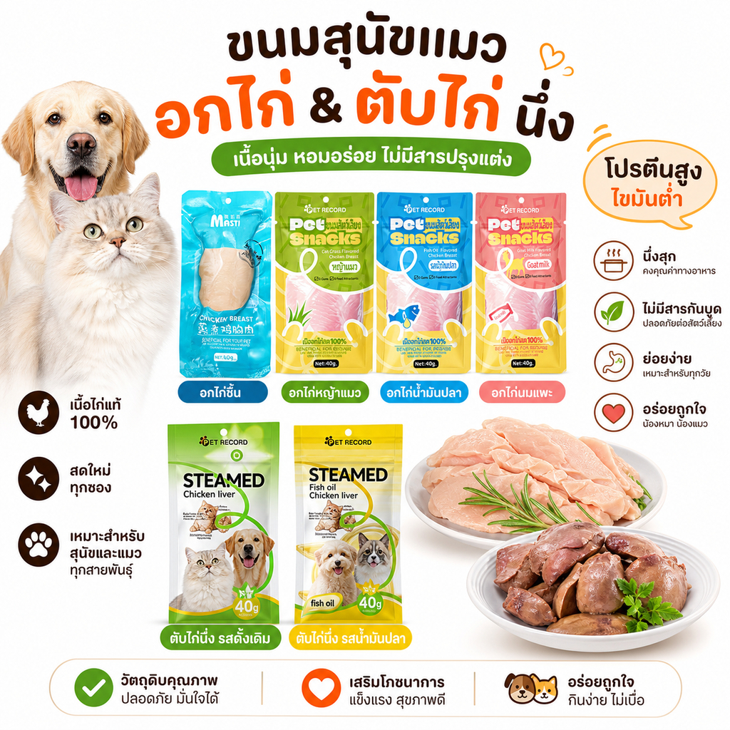 20PCS อกไก่ ตับไก่ น้ำมันปลาผสมตับไก่ ขนมสำหรับแมว ขนมสำหรับ