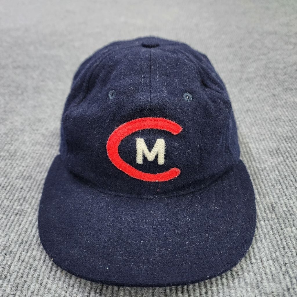 หมวก วินเทจ Ebbets Field Flannels โลโก้ CM สีกรมท่า ผ้าวูล ใต้ปีกซาตินเขียว (Made in U.S.A.)