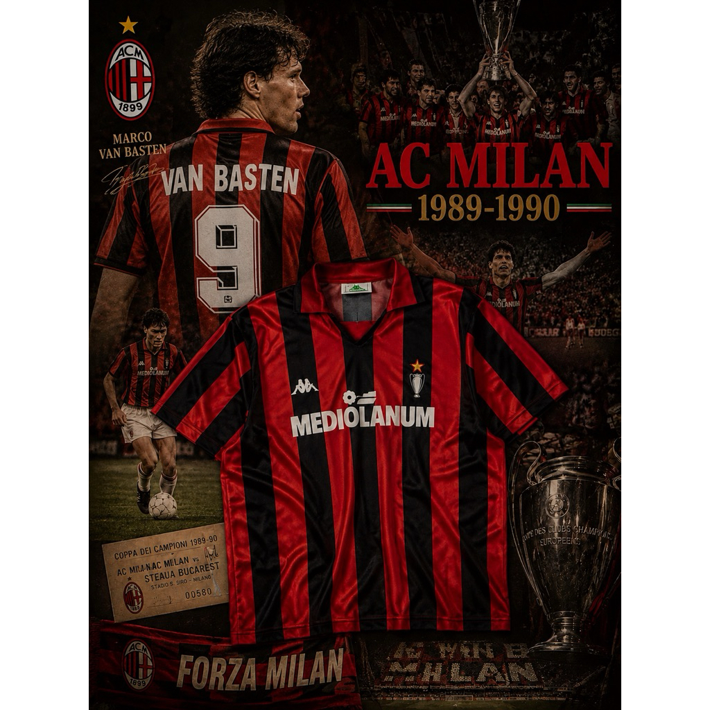 [Rare] 🔴🖤 AC Milan Home Shirt 1989-1990 #9 Marco van Basten 🔴🖤