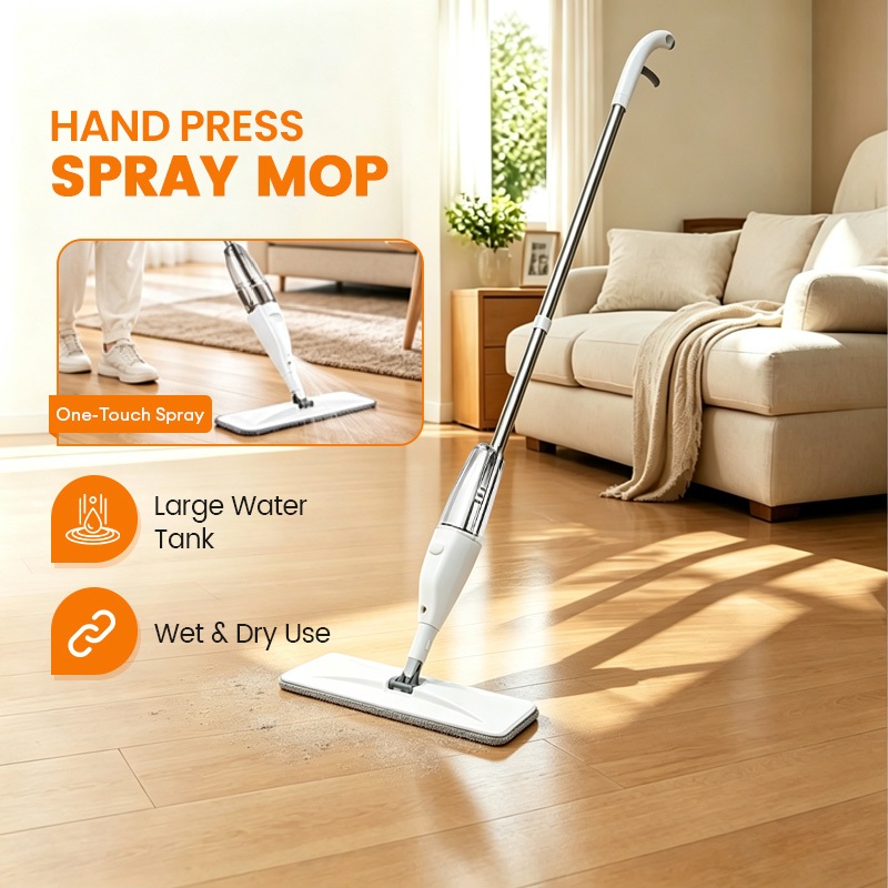 ไม้ถูพื้นแบบสเปรย์ ไม้ถูพื้น Spray Mop ไม้ม็อบรีดน้ำ ไม้ม๊อบ ม๊อบดันฝุ่น ไม้ถูแบบดันฝุ่น หมุนได้ 360 องศา