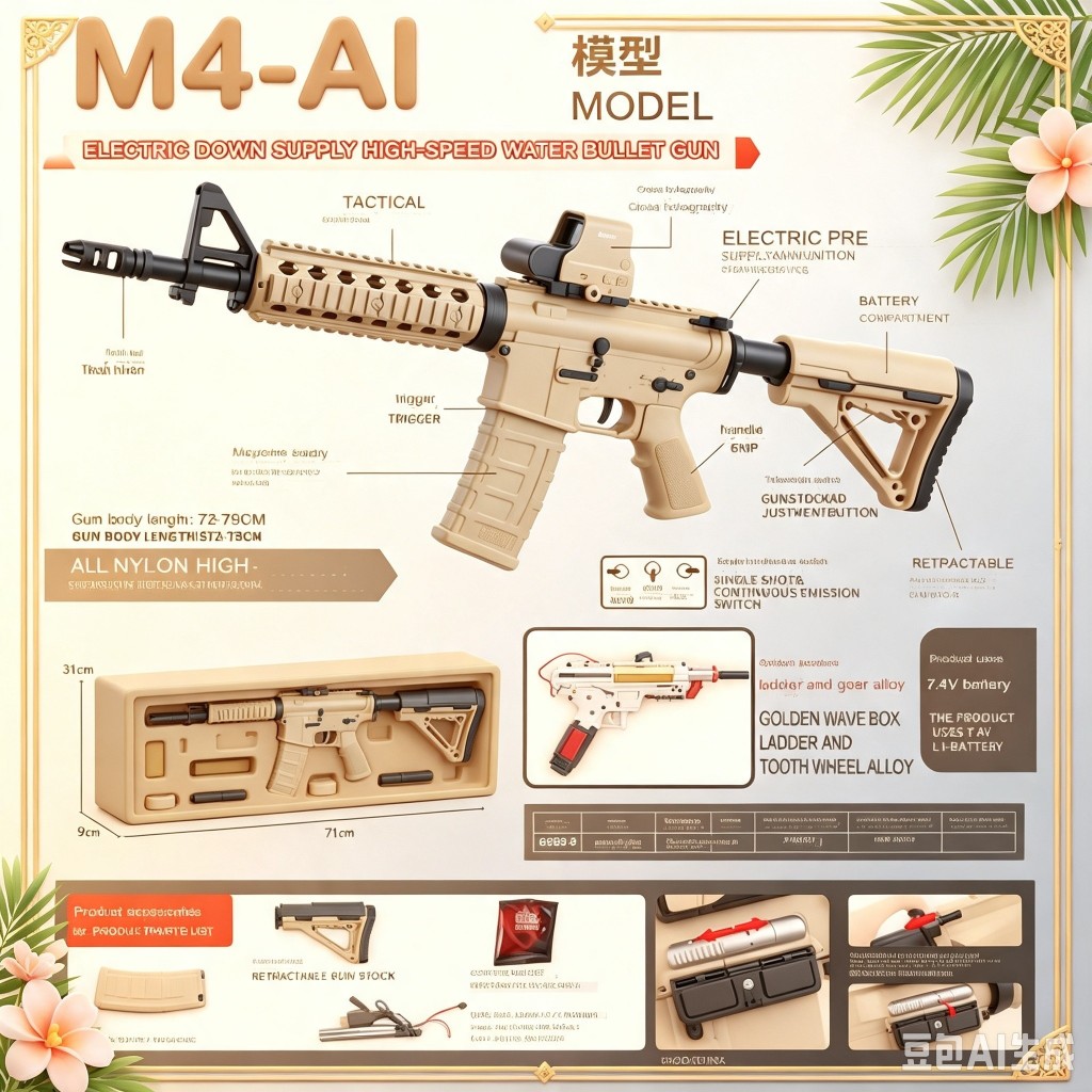 Súng chơi BOHAN M4A1 bánh răng kim loại đầy đủ bộ, bắn viên bi tinh thể điện, có sẵn giao hàng tại Thái Lan, giao nhanh
