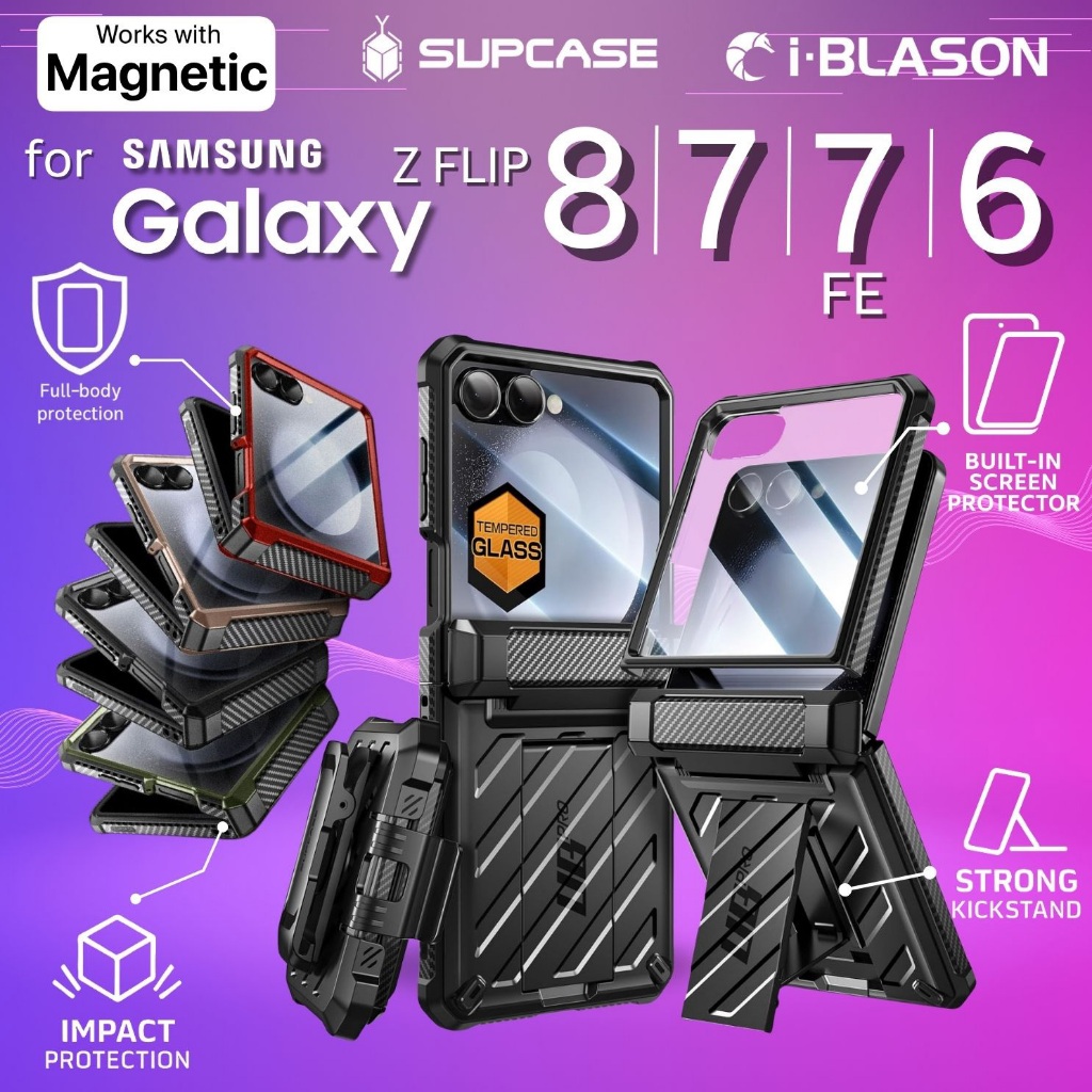 (ส่งทันที) เคส พร้อมฟิล์มกระจก SUPCASE UB PRO / i-Blason ARMORBOX สำหรับ Samsung Galaxy Z Flip8 / Flip7 / FE / Flip6