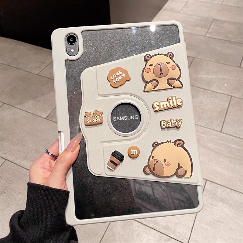 ขาตั้งหมุนได้ 360° ช่องใส่ปากกา เคสแท็บเล็ตแบบฝาพับใส Tablet Case For Samsung Tab S10 S9 FE S8 S7 S6