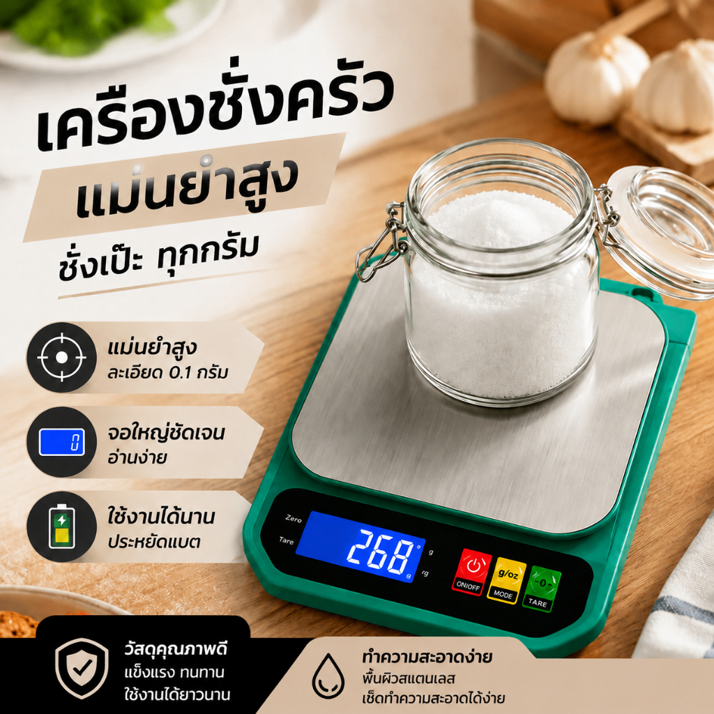 EasyFix เครื่องชั่งดิจิทัลสแตนเลส 1g-10kg ชั่งอาหารแม่นยำ สำหรับทำอาหารและเบเกอรี่