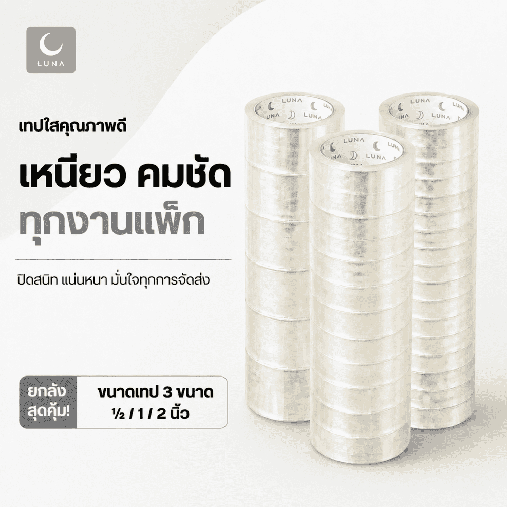 (ยกลัง 72ม้วน 100หลา ส่งไว) LUNA เทปใส เทปสีน้ำตาล กว้าง 2นิ