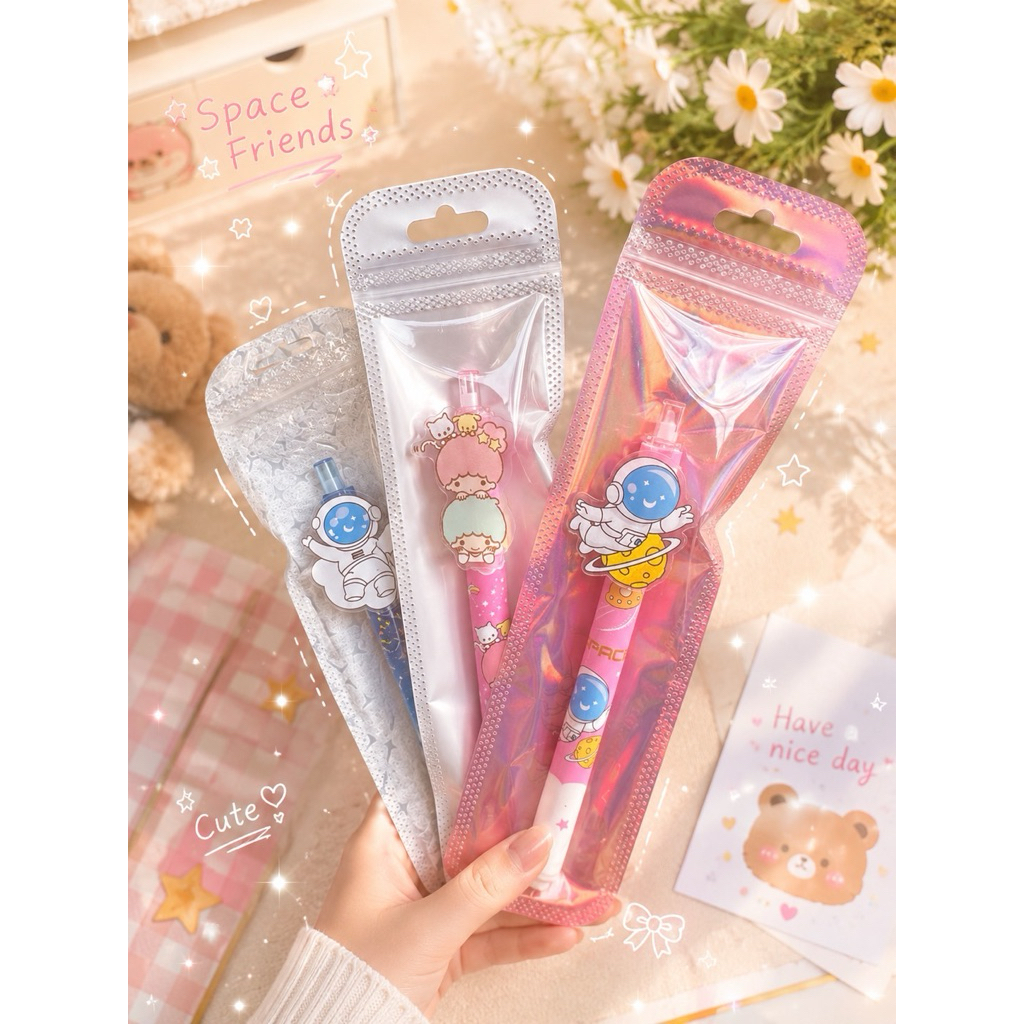 (6ชิ้น/แพ็ค) ปากกาเจลสีน้ำเงินคละลาย พร้อมซองสวยงามใส่ให้ทุกด้าม หัว 0.5mm ให้เป็นของขวัญน่ารักๆ