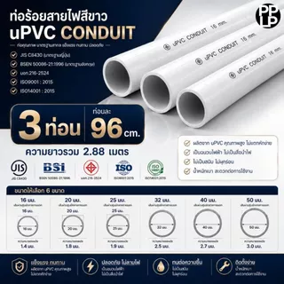 (3 ท่อน ท่อนละ 96cm.) ท่อร้อยสายไฟ uPVC สีขาว NANO แข็งแรง ทนทาน ขนาด 16/20/25/32/40/50 มม.