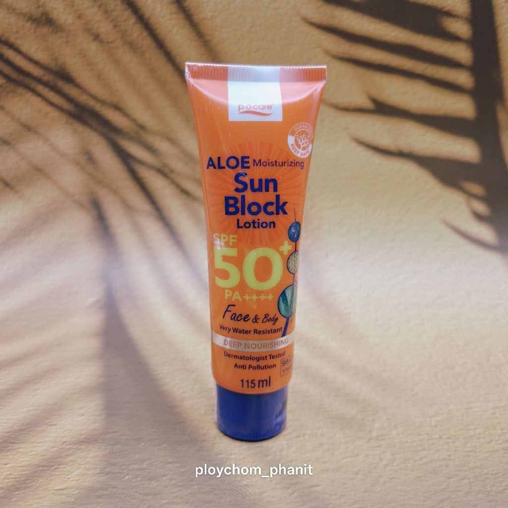 PO Care Aloe Moisturizing Sun Block Lotion SPF50+ PA++++ Face Body 115 Ml.