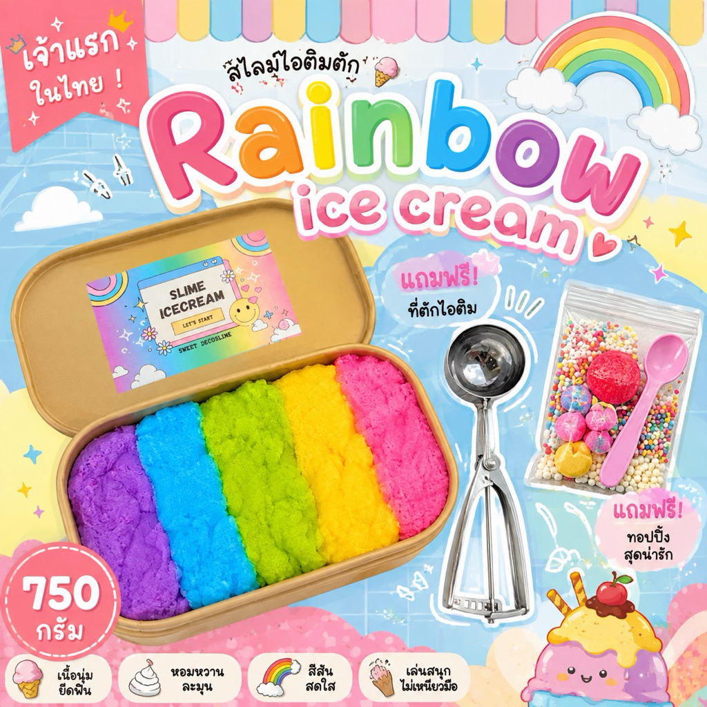 สไลม์ไอติมตัก rainbow แถมที่ตักไอติมและท้อปปิ้ง