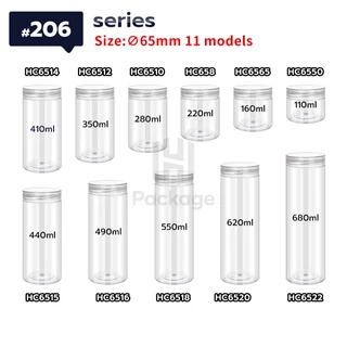【50 ใบ】กระปุกฝาเกลียว PET เกรดอาหาร ใส่ขนม คุกกี้ ลูกอม ถั่ว 65mm ของแห้ง แถมแผ่นโฟมรองฝาฟรี มีหลายขนาดให้เลือก