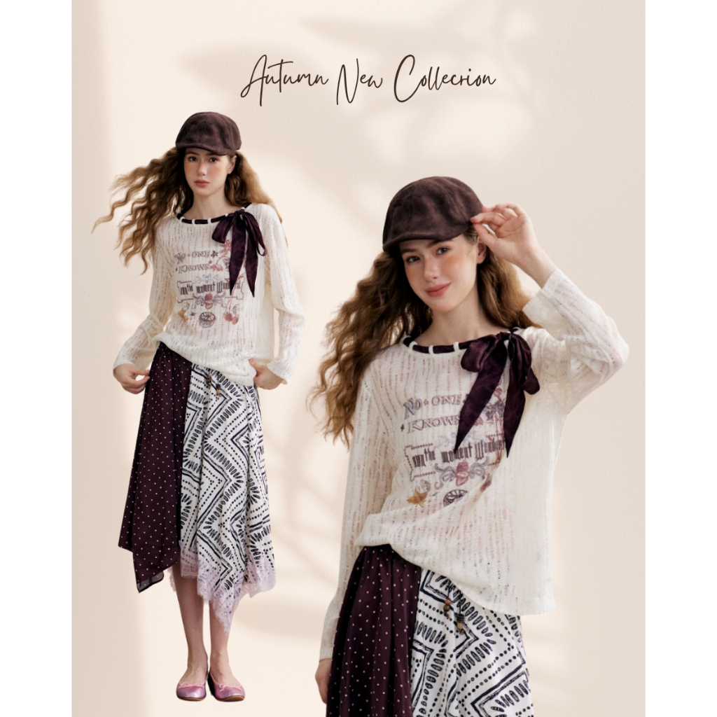 Original Design IRIS BOUTIQUE autumn 26 IS21125 Noelle Ribbon Knit Top-White