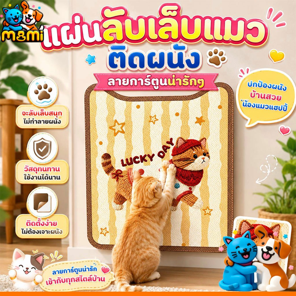 MI แผ่นลับเล็บแมวติดผนัง ลายการ์ตูนน่ารัก | แผ่นฝนเล็บแมว กันข่วนเฟอร์นิเจอร์ Cat scratching mat