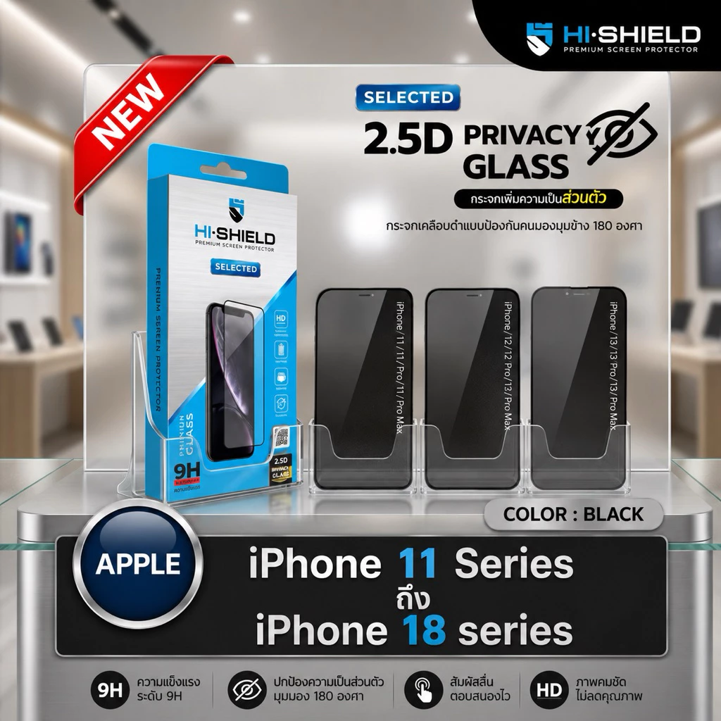 HI-SHIELDฟิล์มกระจกกันมองข้าง Privacy (ฟิล์มกันเสือก)iPhone11Series-iPhone 18Series