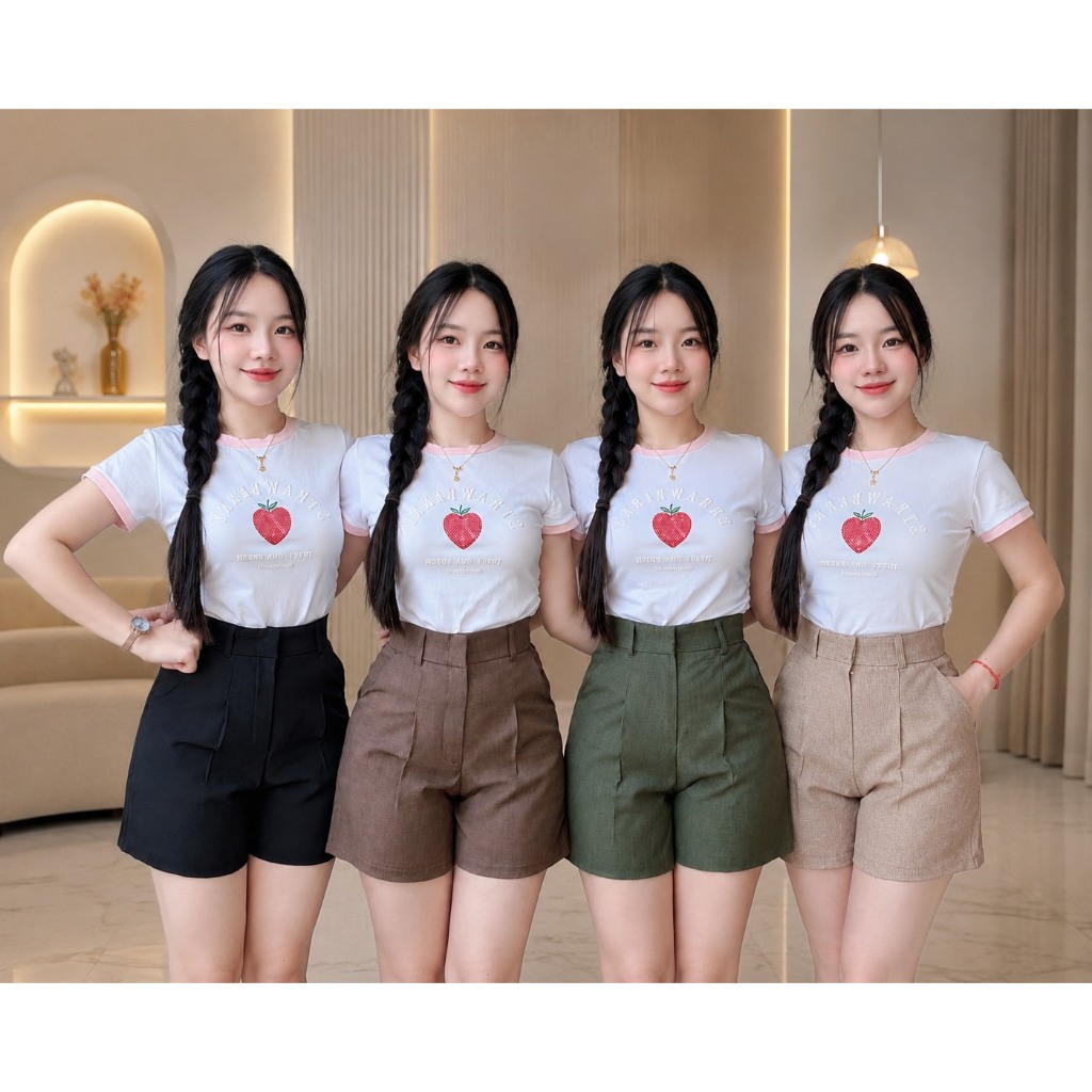 2Sisters. กางเกงขาสั้น *ตะขอหน้าไม่แถมเข็มขัด S-7XL ผ้าฟลอร่า
