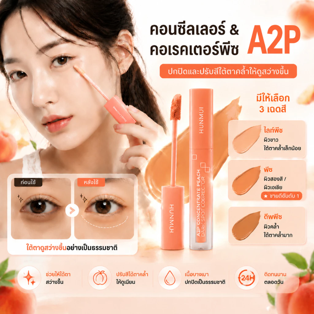 A2P คอนซีลเลอร์พีชคอเรคเตอร์ ปกปิดใต้ตาดำ รอยสิว ไม่หลุดรองพื้น