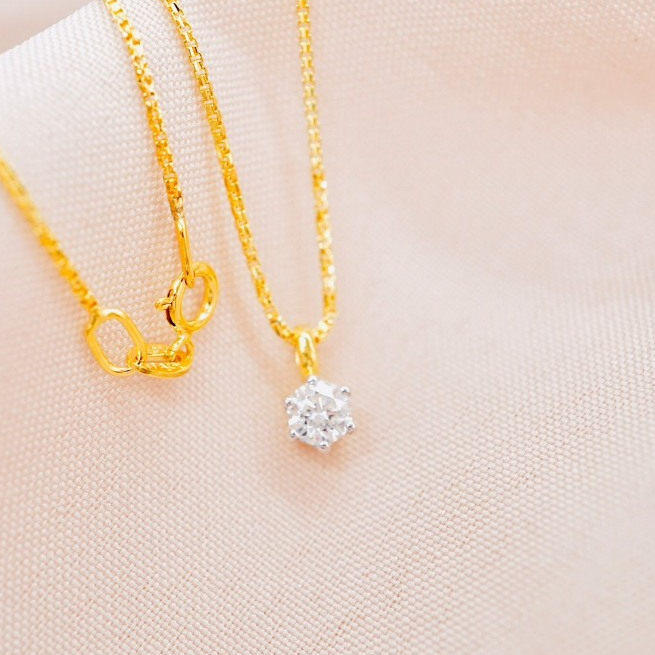[PCPY JEWELRY] สร้อยคอพร้อมจี้เพชรGIA 0.31 กะรัต 💎 ทองคำแท้9K (ทอง37.5%) เพชรแท้ใบเซอร์GIA [9KPP765]