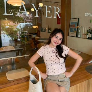 พร้อมส่ง เสื้อยืดแขนสั้น เสื้อครอป ขอบหยัก Lettuce Top l La maison