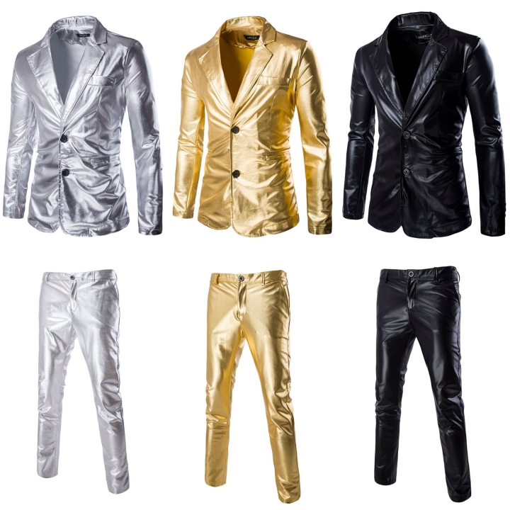 COCO-MAN ชุดสูทสีทอง/สีเงิน/สีดำ เมทาลิก สำหรับผู้ชาย มีเสื้อ กางเกง ขายแยก ชุดไปงานเลี้ยงแฟนซี ปาร์ตี้