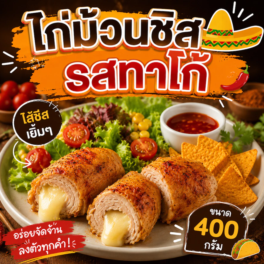 ไก่ม้วนชีสรมควัน ปรุงสุก แช่แข็ง ขนาด 400 กรัม
