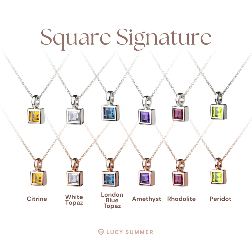 LUCYSUMMER قلادة Square Signature بحجر كريم — صورة 5