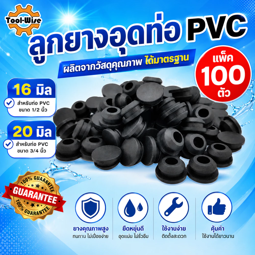 (100ตัว) ลูกยางอุดน้ำหยด ลูกยางอุดท่อพีวีซี ขนาด16และ20มิล