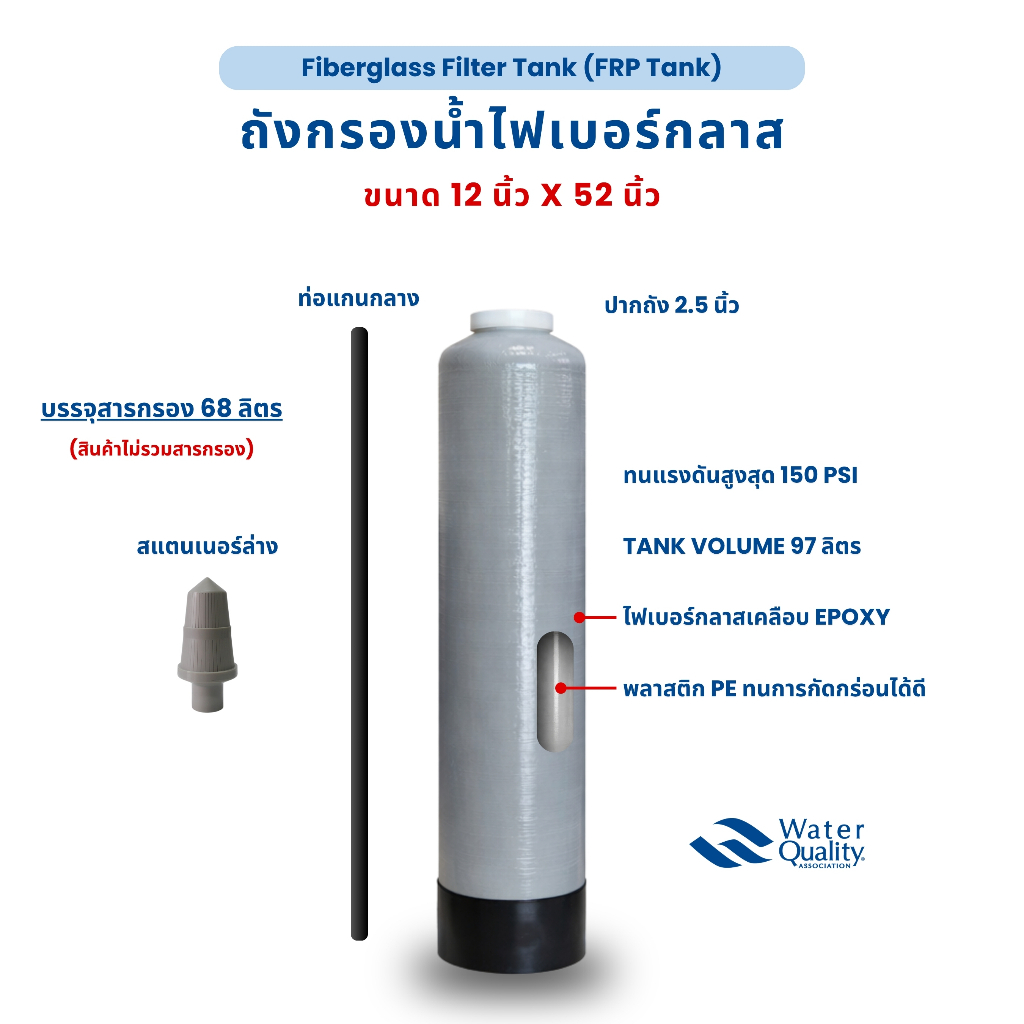 FRP Tank ถังกรองไฟเบอร์กลาส ขนาด 12" x 52"