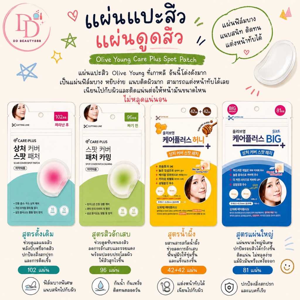 แผ่นแปะสิว แผ่นดูดสิว Olive Young Care Plus Spot Patch