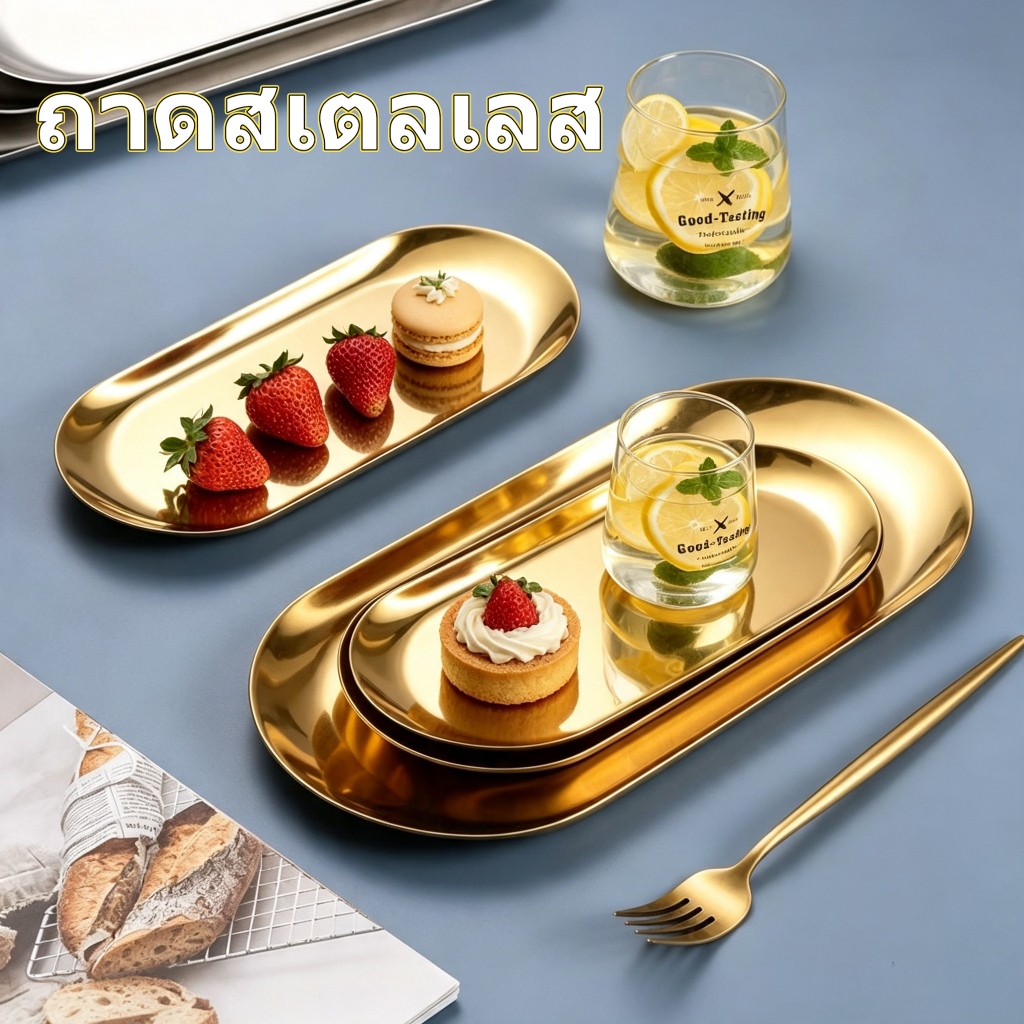 จานอาหารค่ําสแตนเลสรูปไข่จานสร้างสรรค์ร้านอาหารจานขนมโกลเด้นบนโต๊ะอาหารโรงแรมผ้าขนหนูแผ่นเครื่องประดับบาร์บีคิวซูชิ
