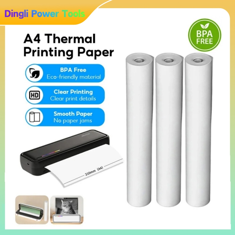 กระดาษความร้อน A4 จำนวน 4 ม้วน ขนาด 210*30 มม. สำหรับเครื่องพิมพ์พกพาไร้สายบลูทูธ Phomemo A40/X8 แบบไวต่อความร้อน
