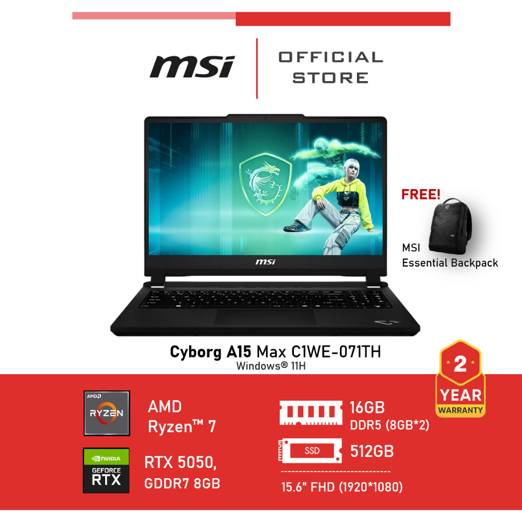 MSI Cyborg A15 Max C1WE-071TH  (NVIDIA® GeForce RTX™ 5050 Laptop GPU, GDDR7 8GB) Laptop