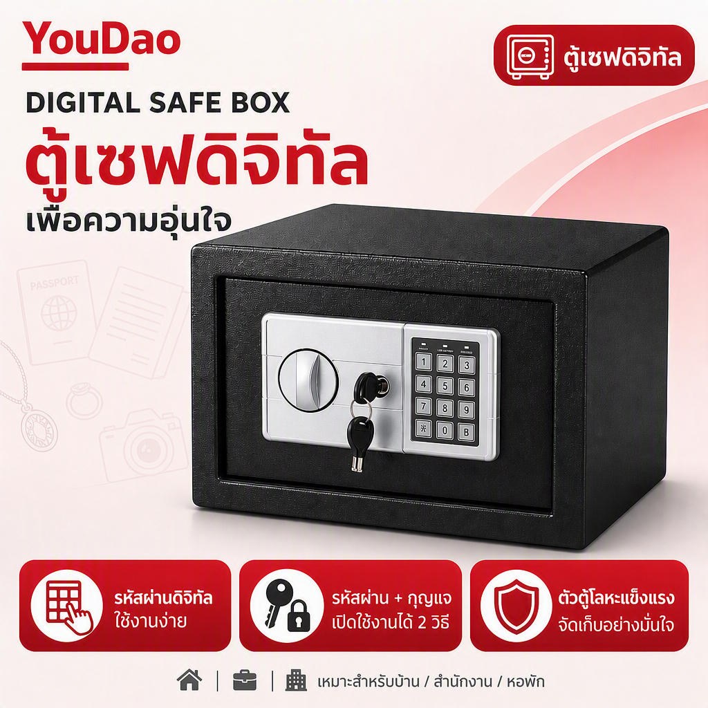 ตู้เซฟ ตู้เซฟนิรภัย ตู้เซฟอิเล็กทรอนิกส์ ระบบรหัสผ่าน+กุญแจ Safe Box เลือก 17E/20E/25E/45E/50E