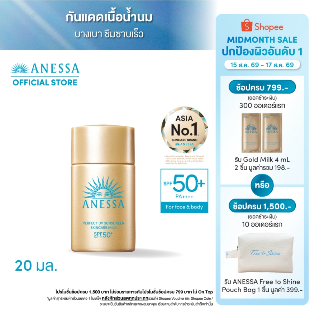 ANESSA อเนสซ่า เพอร์เฟค ยูวี ซันสกรีน สกินแคร์ มิลค์ NA SPF50+ PA++++ 20 มล.