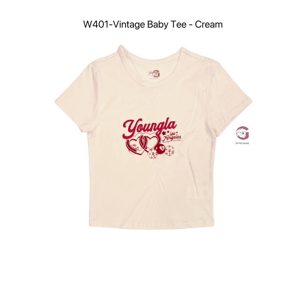 Youngla ของแท้100% พร้อมส่ง W401 Vintage Baby Tee - Cream