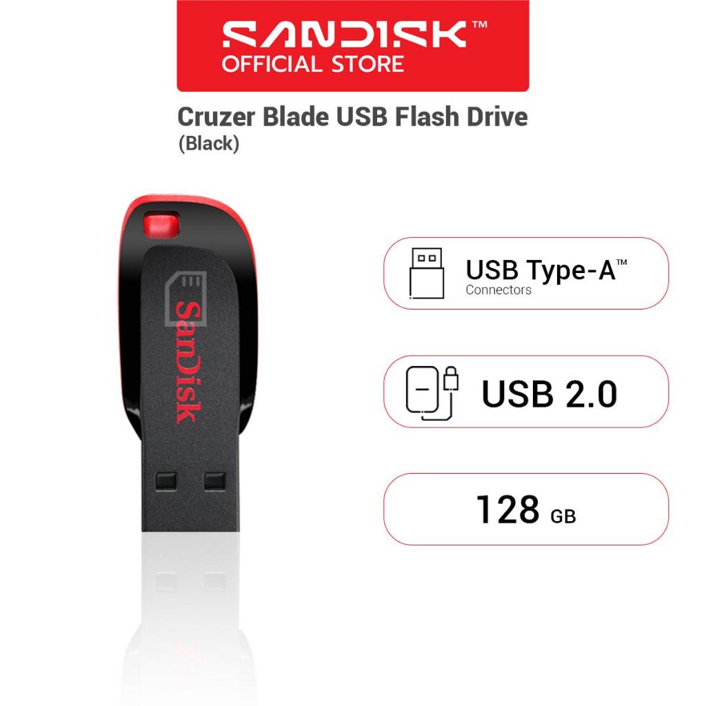 SanDisk Flash Drive CRUZER BLADE 128GB USB2.0 (SDCZ50-128G-B35) แฟลชไดร์ฟ ใส่ โน๊ตบุ๊ค เครื่องเสียง รับประกัน Synnex 5ปี
