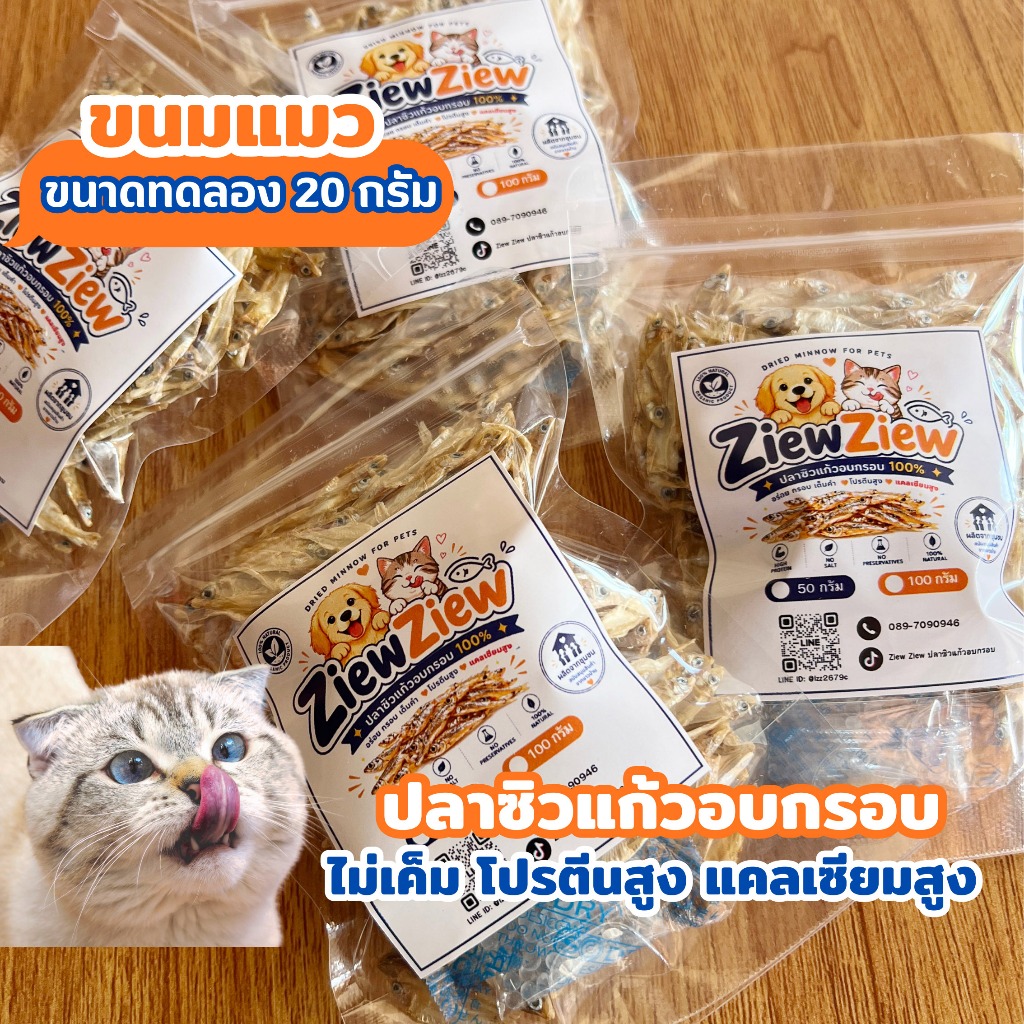 ปลาซิวแก้วอบกรอบ สำหรับสัตว์เลี้ยง ขนาดทดลอง 20 กรัม ไม่เค็ม ขนมสำหรับน้องแมว น้องหมา